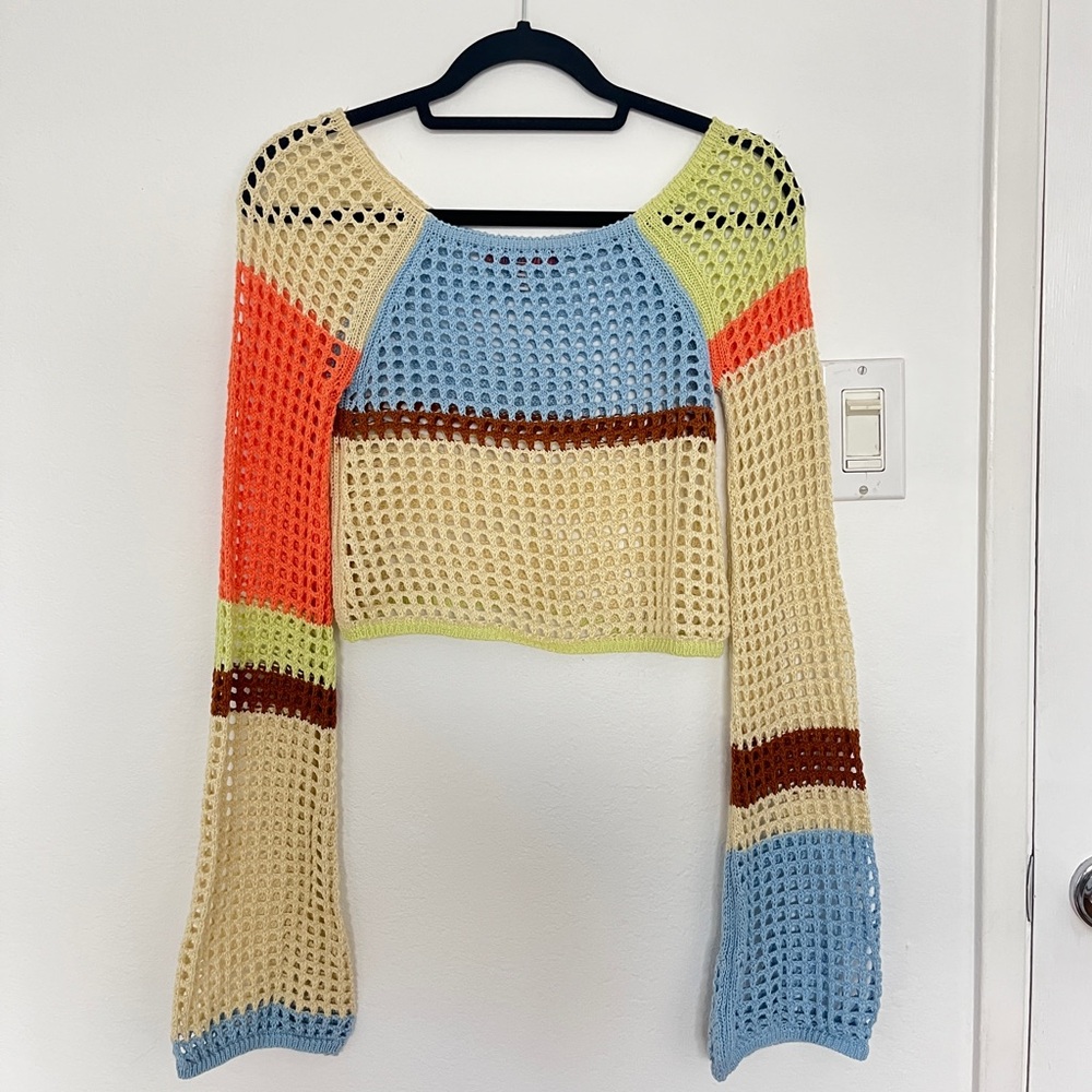 Crochet Style Knit Cropped Coverup/Sweater